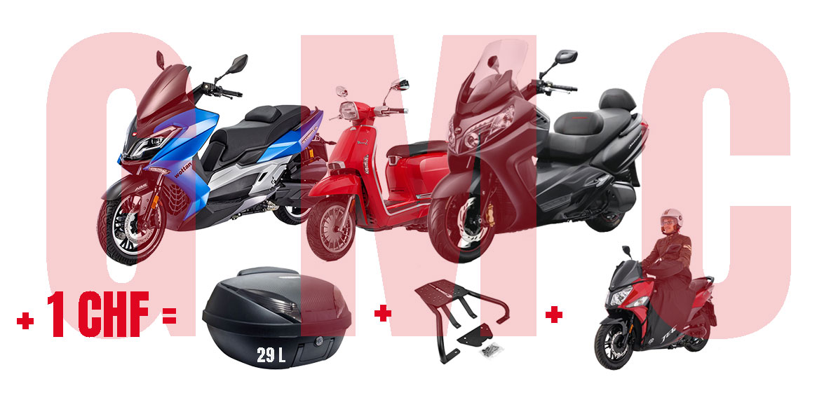 Exceptional offer when buying new scooter in Geneva! Top case and thermal cover OFFERED!